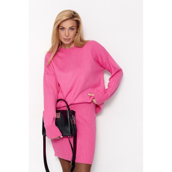 Костюм женский вязаный с юбкой карандаш розовый Lurex
