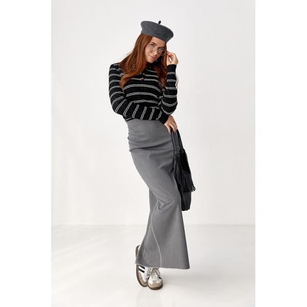 Кофта-поло женская хлопковая в полоску черная Lurex