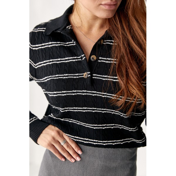 Кофта-поло женская хлопковая в полоску черная Lurex