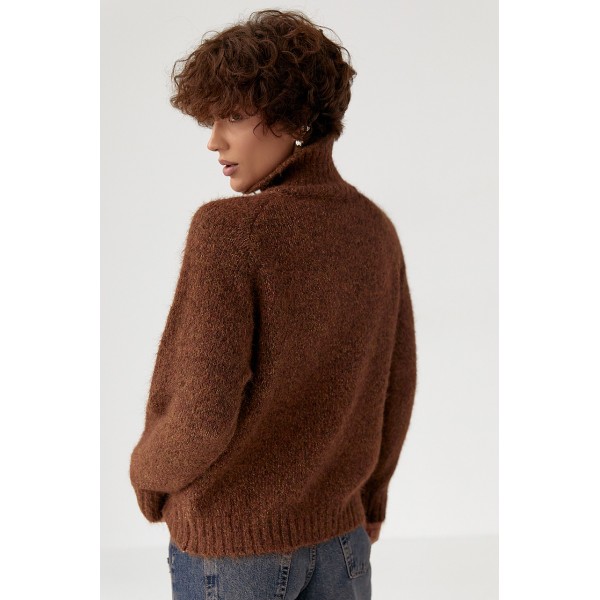 Светр жіночий бавовняний з блискавкою оверсайз коричневий Lurex