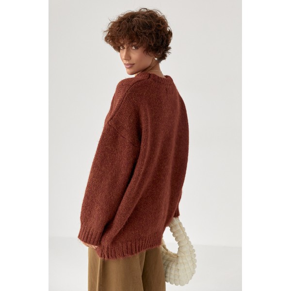 Кофта женская мохеровая удлиненная терракотовая Lurex