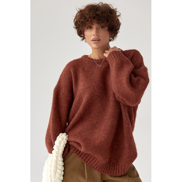 Кофта женская мохеровая удлиненная терракотовая Lurex