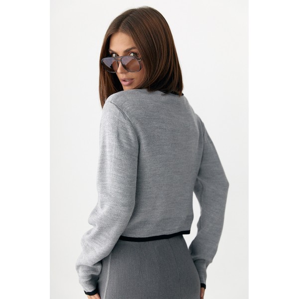 Кардиган жіночий трикотажний приталений короткий сірий Lurex