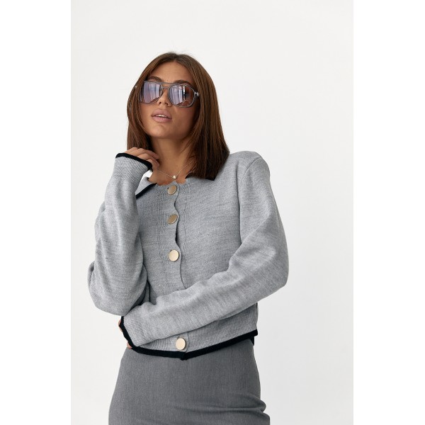 Кардиган жіночий трикотажний приталений короткий сірий Lurex