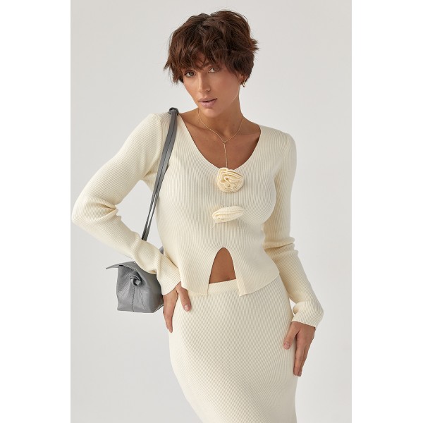 Костюм женский хлопковый с кофтой и юбкой молочный Lurex