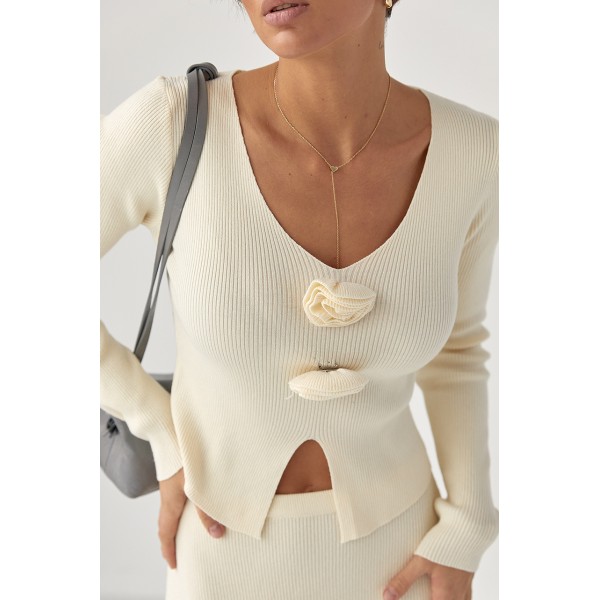 Костюм женский хлопковый с кофтой и юбкой молочный Lurex