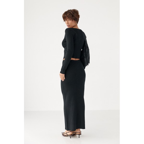 Костюм женский хлопковый с кофтой и юбкой черный Lurex