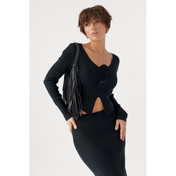 Костюм женский хлопковый с кофтой и юбкой черный Lurex