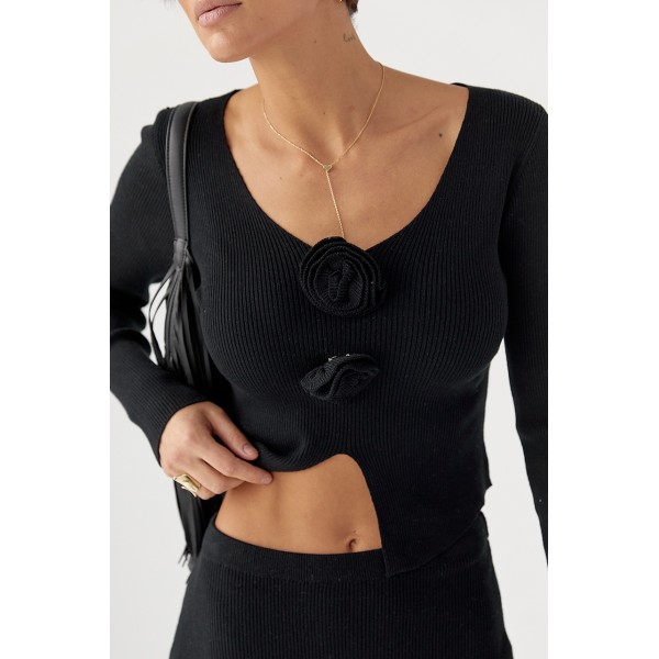 Костюм женский хлопковый с кофтой и юбкой черный Lurex