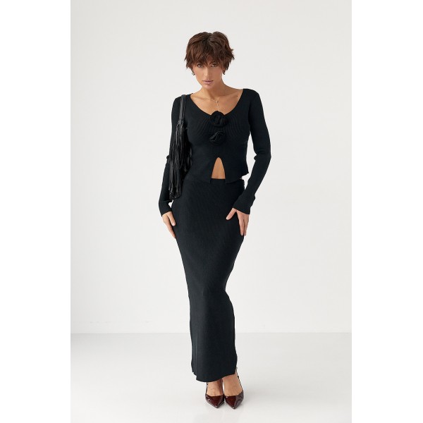 Костюм женский хлопковый с кофтой и юбкой черный Lurex