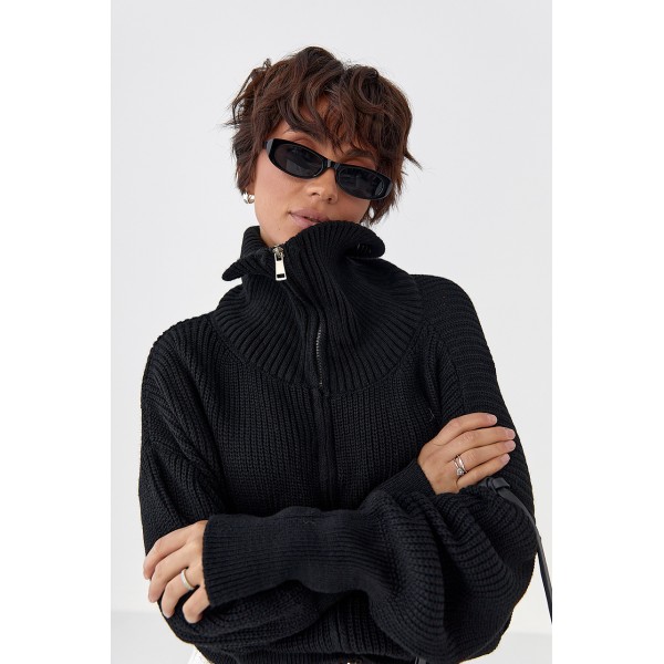 Кардиган жіночий вязаний на блискавці чорний Lurex