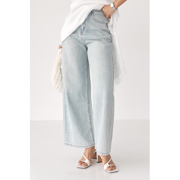 Джинси жіночі бавовняні wide leg прямі блакитні Lurex