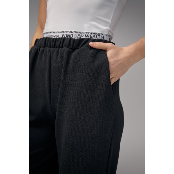 Брюки свободные женские трикотажные широкие черные Lurex