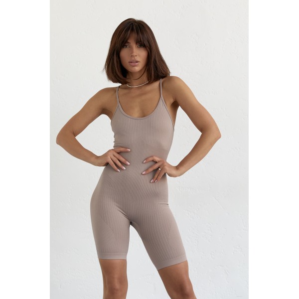 Комбинезон женский стрейчевый в рубчик кофейный Lurex