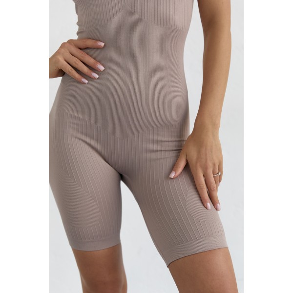 Комбинезон женский стрейчевый в рубчик кофейный Lurex