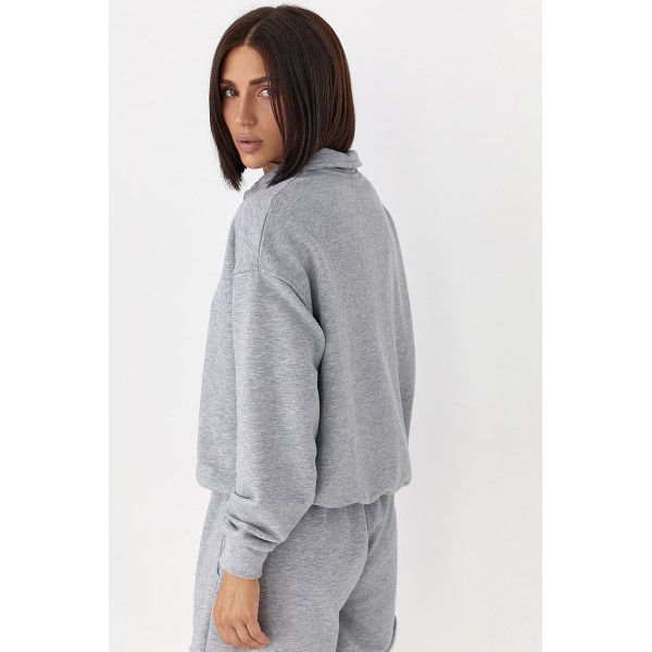 Костюм жіночий бавовняний з капюшоном та шортами сірий Lurex