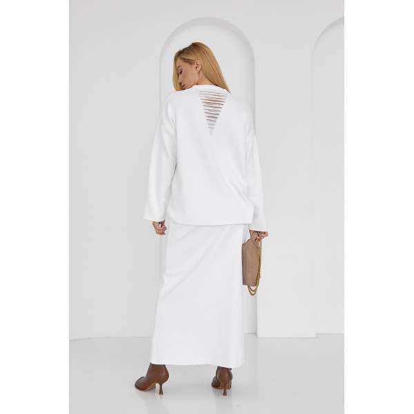 Костюм женский вязаный с прямой юбкой молочный Lurex