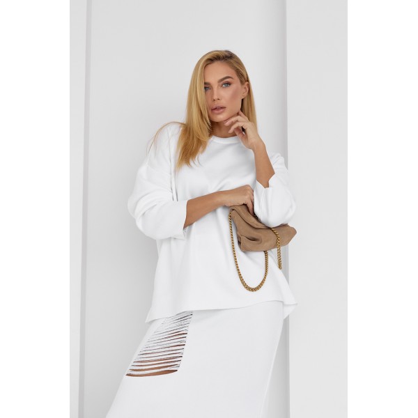 Костюм женский вязаный с прямой юбкой молочный Lurex
