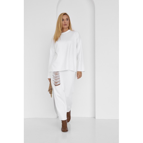 Костюм женский вязаный с прямой юбкой молочный Lurex