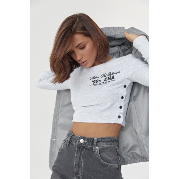 Кофта женская трикотажная на кнопках с принтом серая Lurex