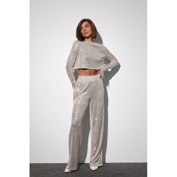 Костюм жіночий із сітки з паєтками бежевий Lurex