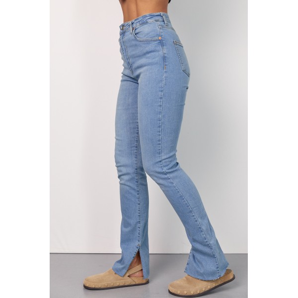 Джинси жіночі бавовняні skinny з розрізами блакитні Lurex