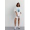Костюм женский трикотажный футболка oversize и велосипедки молочный Lurex