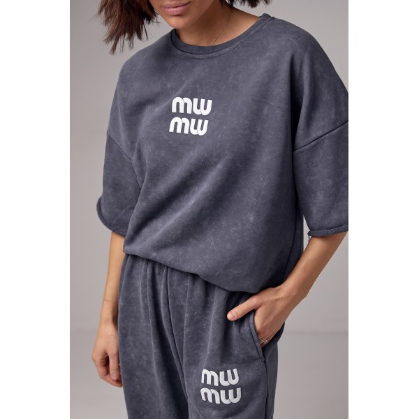 Спортивный костюм женский хлопковый тай дай miu miu серый Lurex