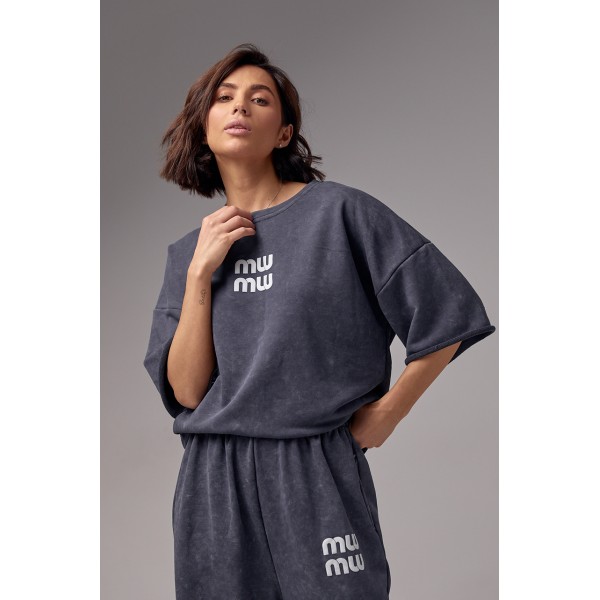 Спортивный костюм женский хлопковый тай дай miu miu серый Lurex