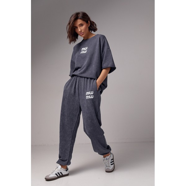 Спортивный костюм женский хлопковый тай дай miu miu серый Lurex