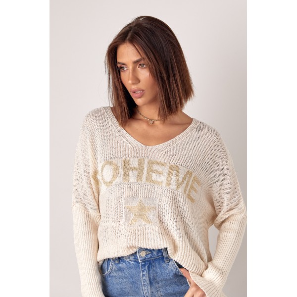 Женский вязаный пуловер Boheme оверсайз молочный Lurex