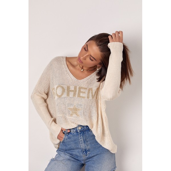 Женский вязаный пуловер Boheme оверсайз молочный Lurex