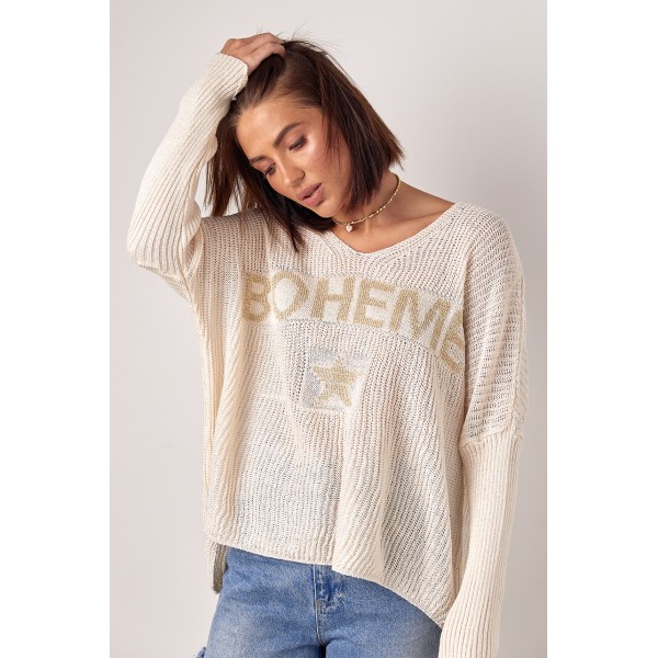 Женский вязаный пуловер Boheme оверсайз молочный Lurex