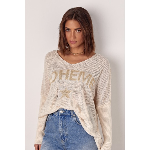 Женский вязаный пуловер Boheme оверсайз молочный Lurex