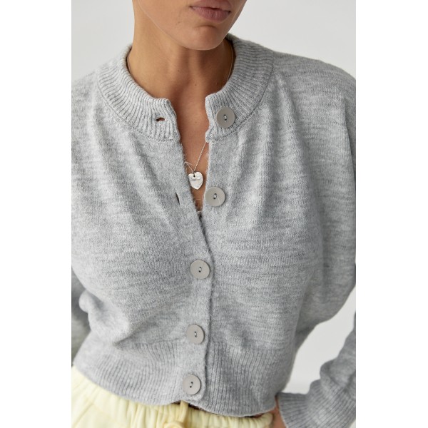 Кардиган женский трикотажный короткий базовый серый Lurex
