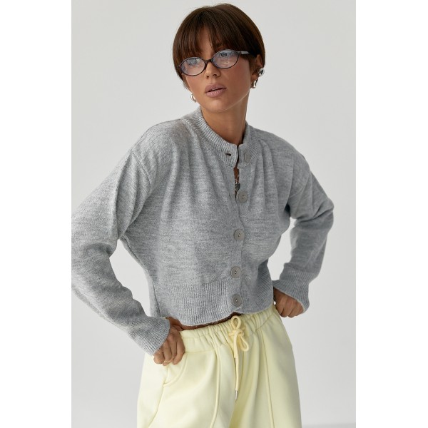 Кардиган женский трикотажный короткий базовый серый Lurex