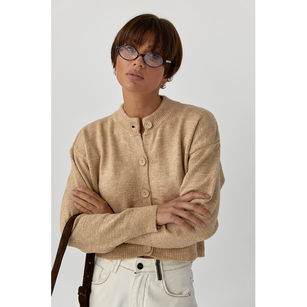 Кардиган жіночий трикотажний короткий світло-коричневий Lurex