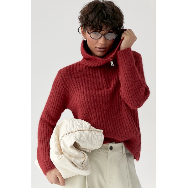 Кофта женская хлопковая в рубчик на молнии красная Lurex