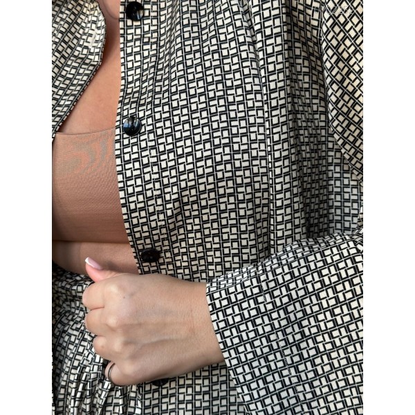 Костюм жіночий шовковий з брюками палаццо екрю PEONY