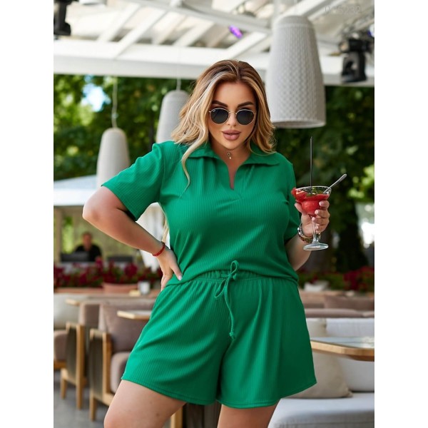 Костюм жіночий трикотажний футболка поло зелений PEONY