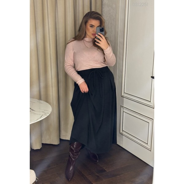 Спідниця жіноча міді трикотажна тепла чорна PEONY