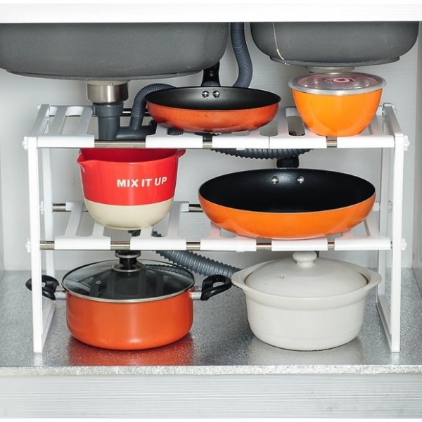 Полка кухонная раздвижная Kitchen Rack 38-70 см 2 яруса белая generic