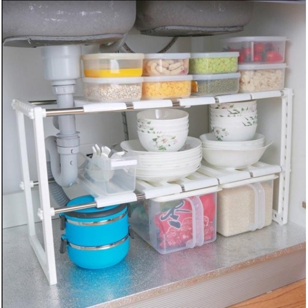 Полка кухонная раздвижная Kitchen Rack 38-70 см 2 яруса белая generic