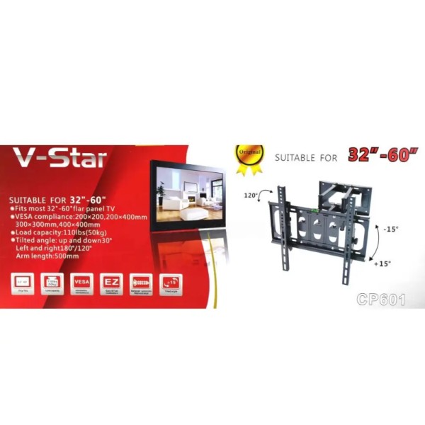 Кронштейн похилий CP601 для ТВ 32-60 дюймів чорний generic