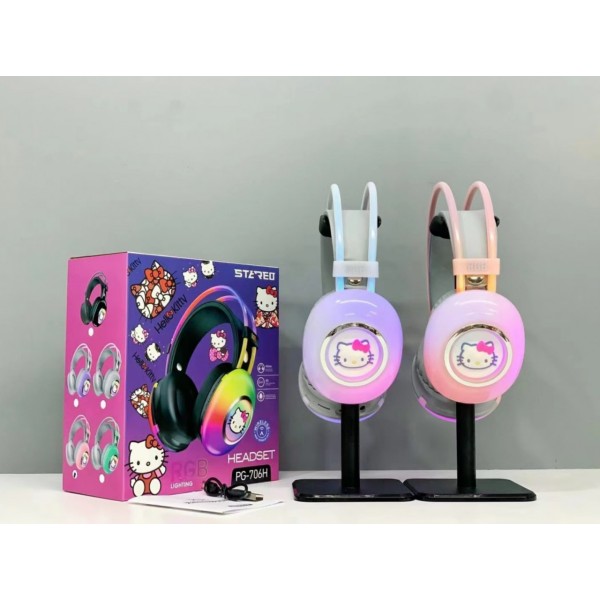 Навушники Bluetooth Hello Kitty PG-706H з RGB підсвічуванням рожевий generic