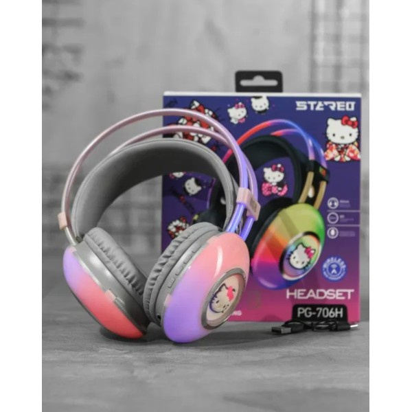 Навушники Bluetooth Hello Kitty PG-706H з RGB підсвічуванням рожевий generic
