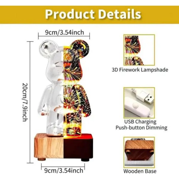 светодиодный ночник bearbrick 3d медведь фейерверк 16 цветов bearbrick
