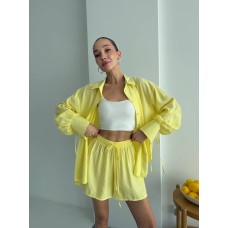 Костюм жіночий бавовняна жатка сорочка шорти жовтий