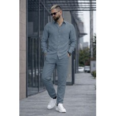 Костюм мужской льняной рубашка брюки серый