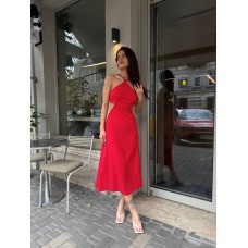 Платье женское Софт горошек красное